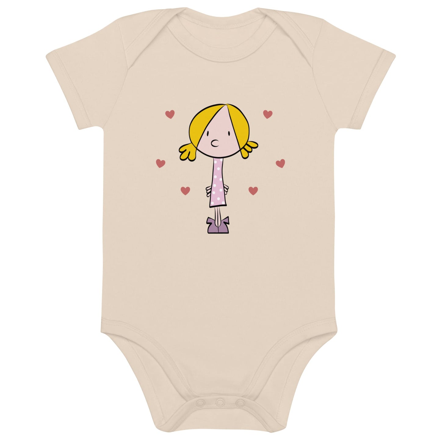 Body bebé de algodón orgánico color natural y manga corta con Chupa Chup Girl estampado.