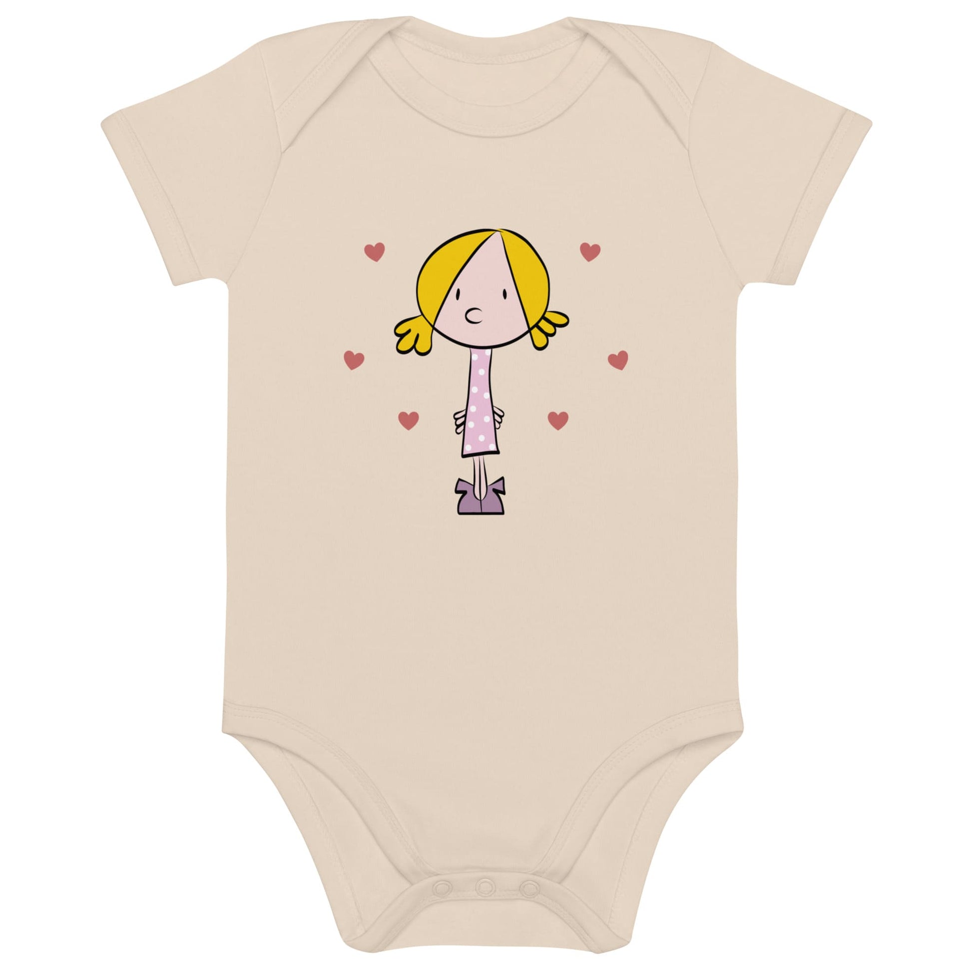Body bebé de algodón orgánico color natural y manga corta con Chupa Chup Girl estampado.