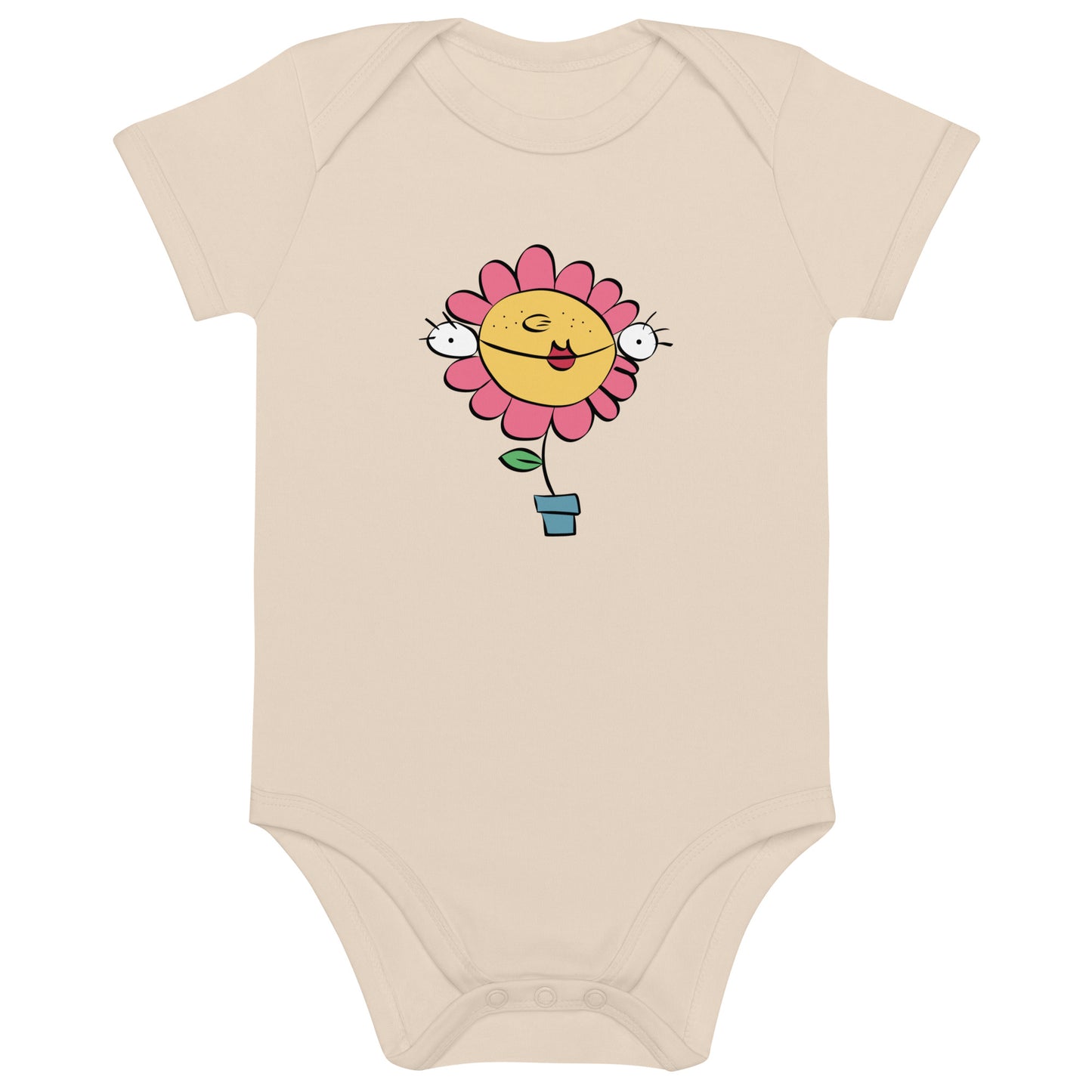 Estampado del personaje Florette sobre body de bebé color natural y elaborado con algodón orgánico certificado. Manga corta.