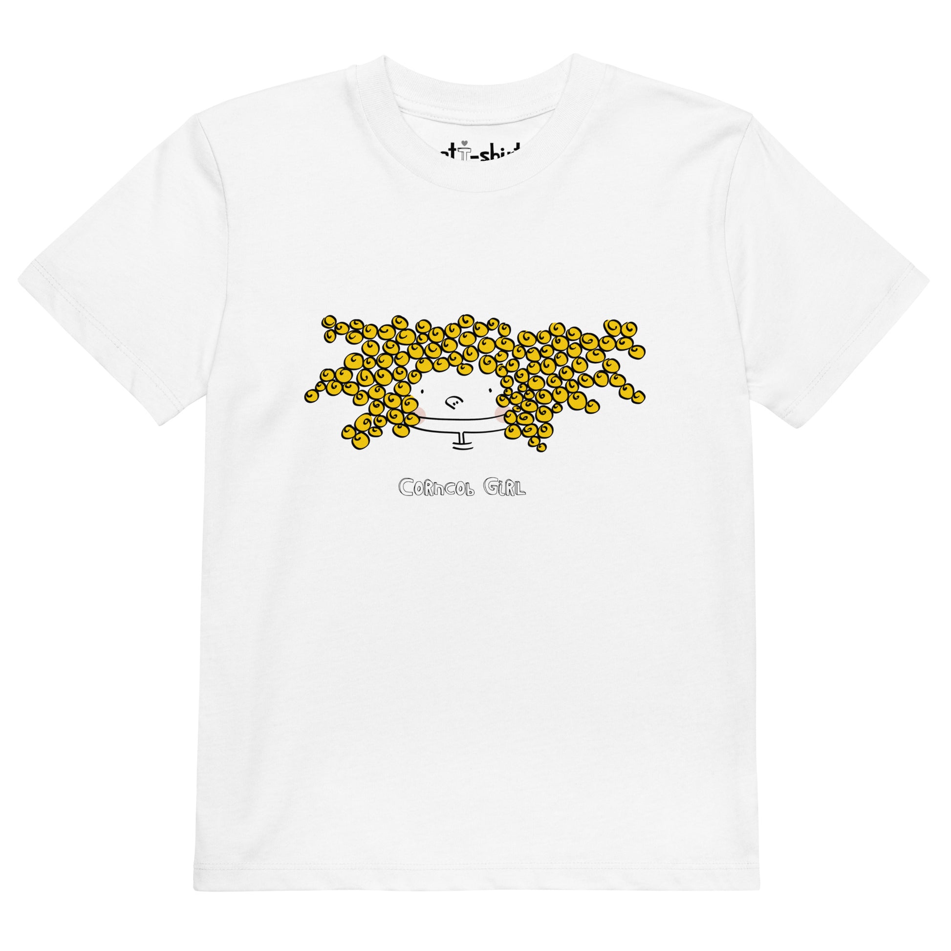 Camiseta infantil de manga corta elaborada en algodón orgánico con diseño Corncob Girl estampado en el frontal.
