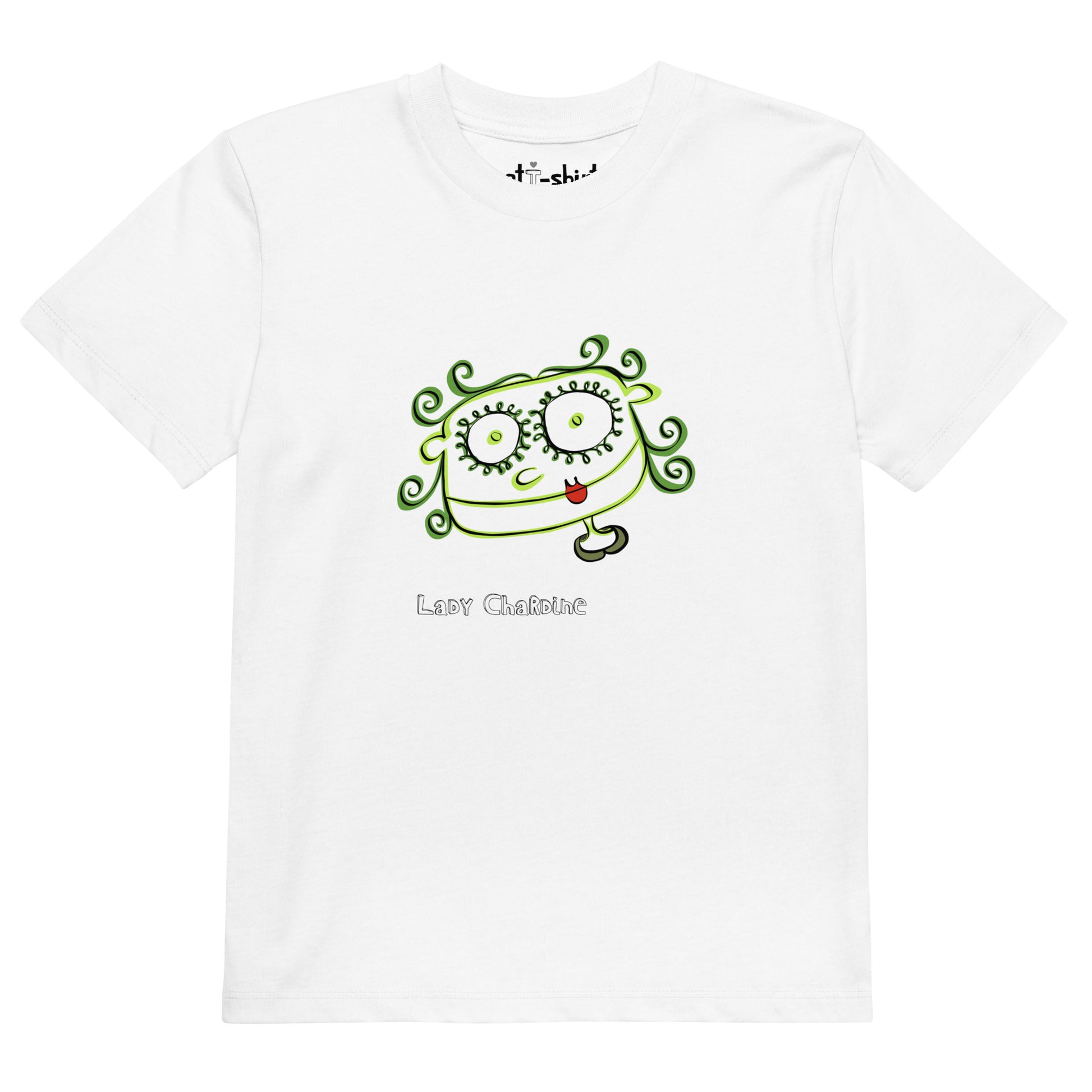 Camiseta de niño/a elaborada en algodón orgánico y de manga corta. Personaje Lady Chardine en su parte frontal.