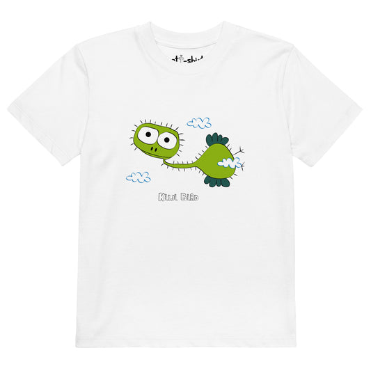 Camiseta de niño/a ecológica y de manga corta. Personaje Kiwi Bird en su parte frontal.